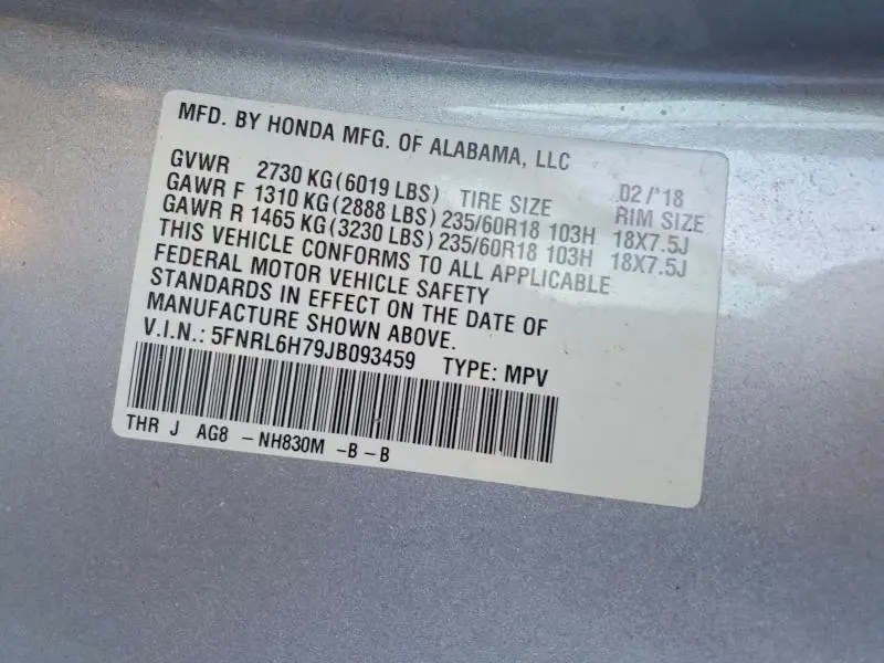 2018 HONDA ODYSSEY EXL  