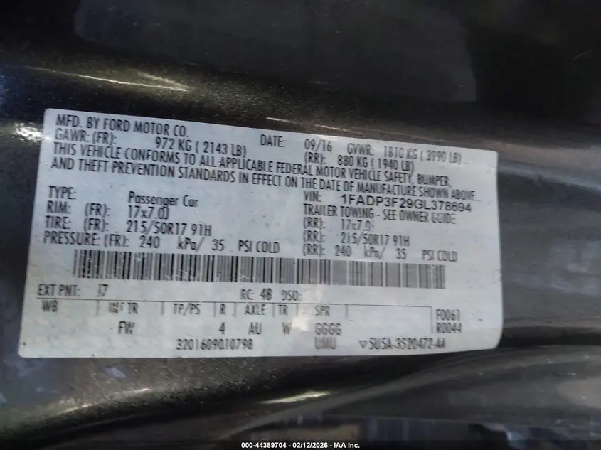 2016 FORD FOCUS SE