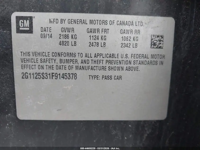 2015 CHEVROLET IMPALA 2LT