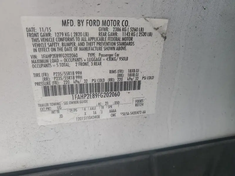 2015 FORD TAURUS SEL  