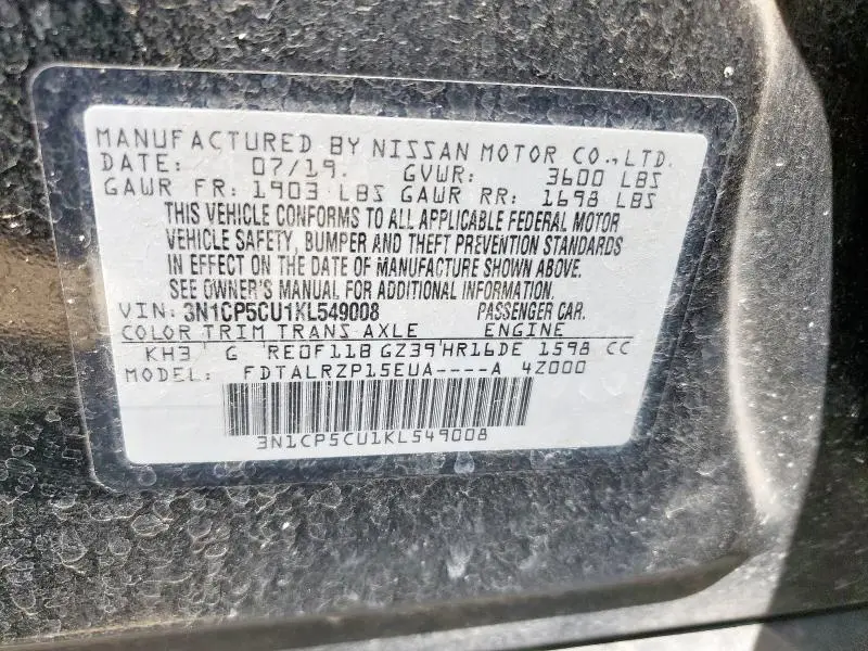 2019 NISSAN KICKS S  