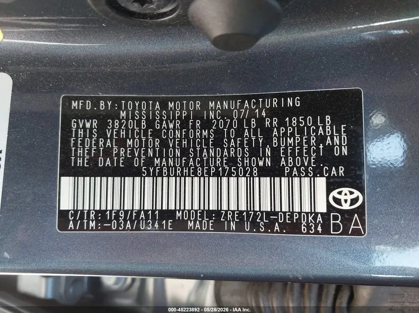 2014 TOYOTA COROLLA L