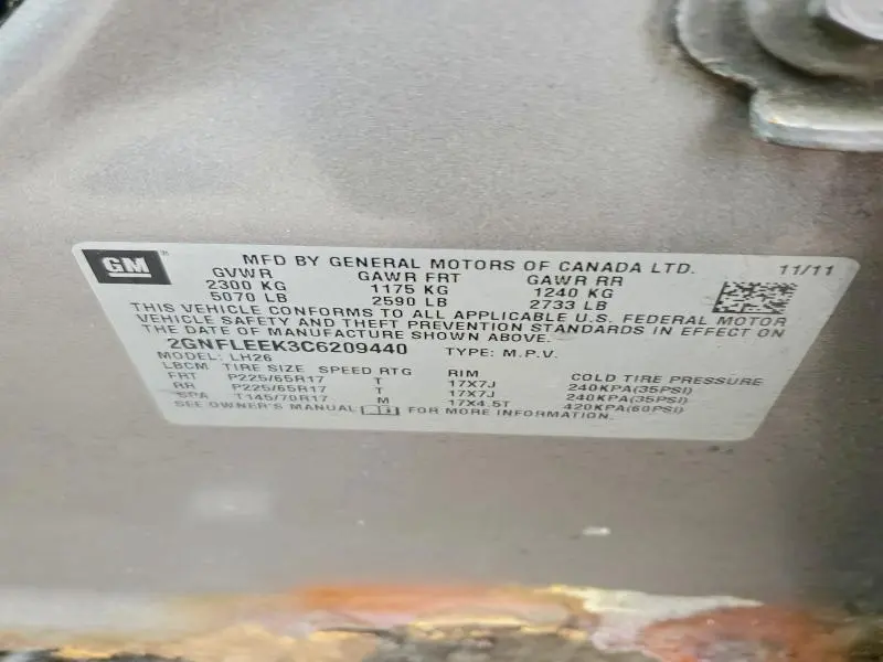 2012 CHEVROLET EQUINOX LT  