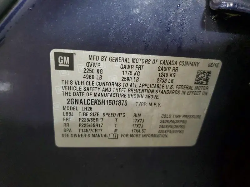 2017 CHEVROLET EQUINOX LT  