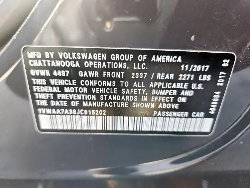 2018 VOLKSWAGEN PASSAT S  