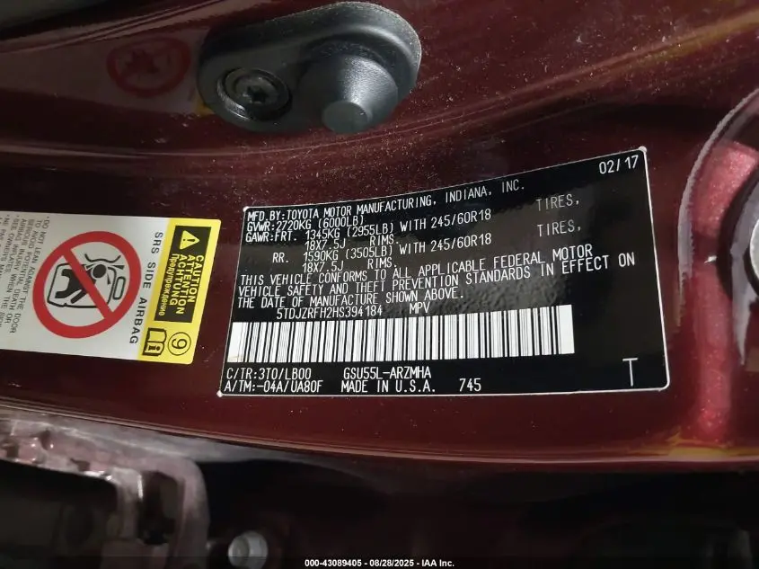 2017 TOYOTA HIGHLANDER XLE