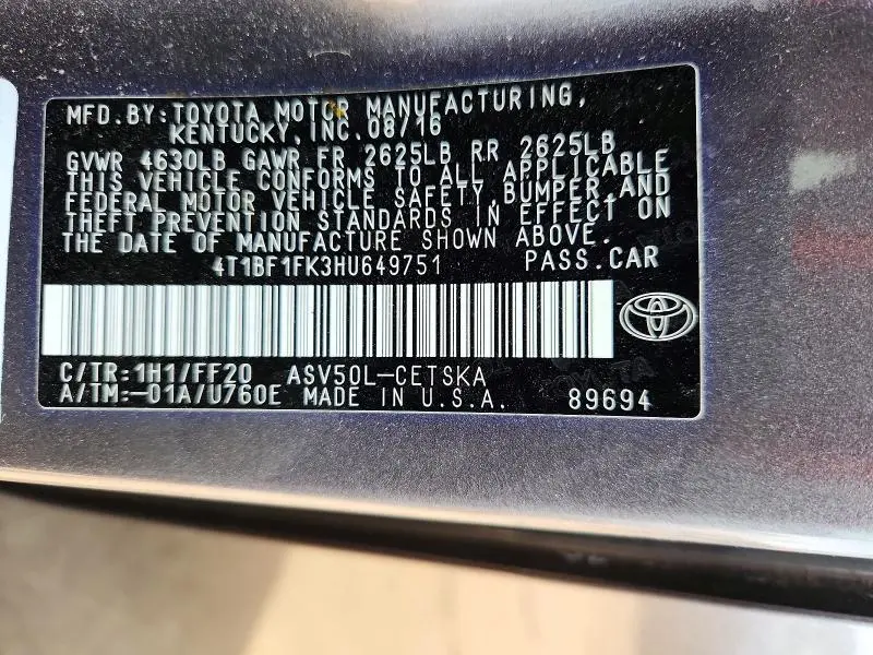 2017 TOYOTA CAMRY SE  