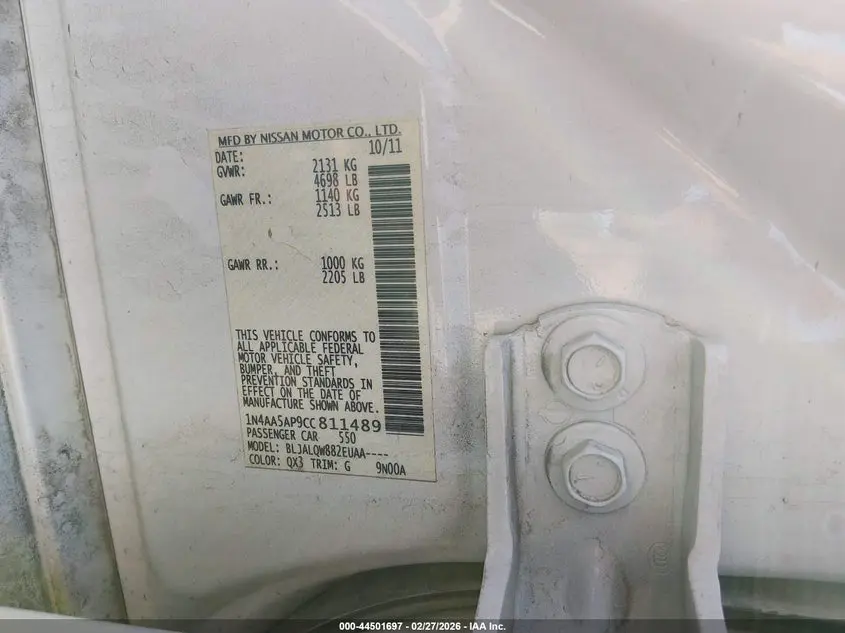 2012 NISSAN MAXIMA 3.5 S