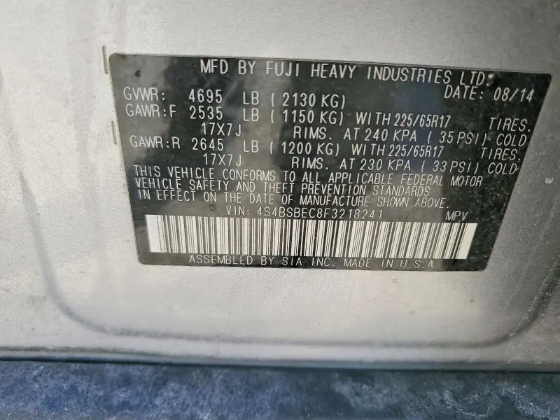 2015 SUBARU OUTBACK 2.5I PREMIUM  