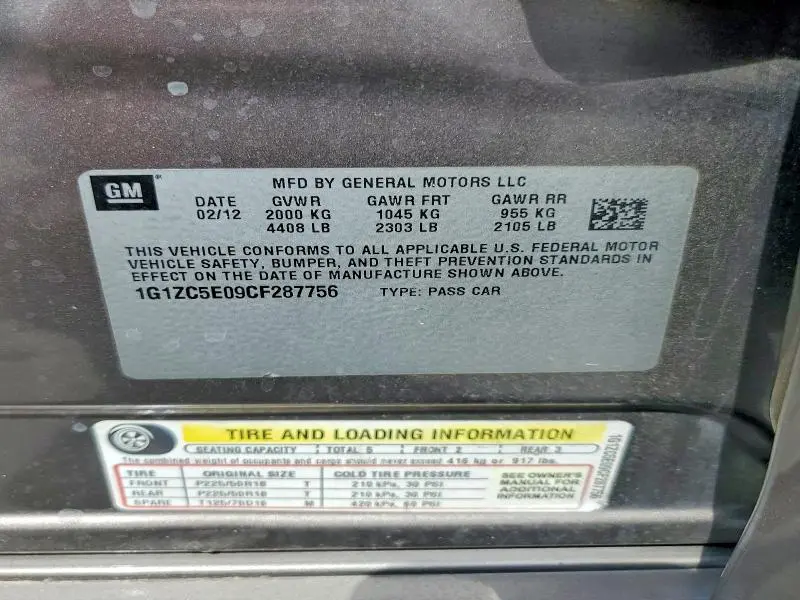 2012 CHEVROLET MALIBU 1LT  