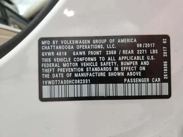 2017 VOLKSWAGEN PASSAT R-LINE