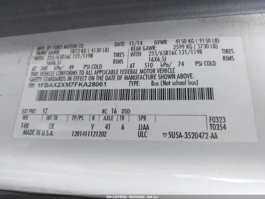 2015 FORD TRANSIT-350 XLT