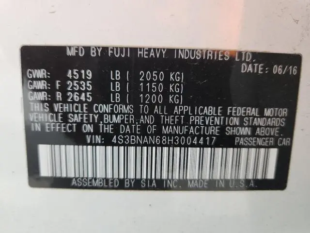 2017 SUBARU LEGACY 2.5I LIMITED