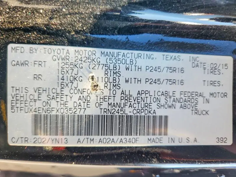 2015 TOYOTA TACOMA ACCESS CAB  