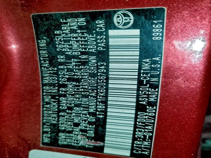 2012 TOYOTA CAMRY BASE  