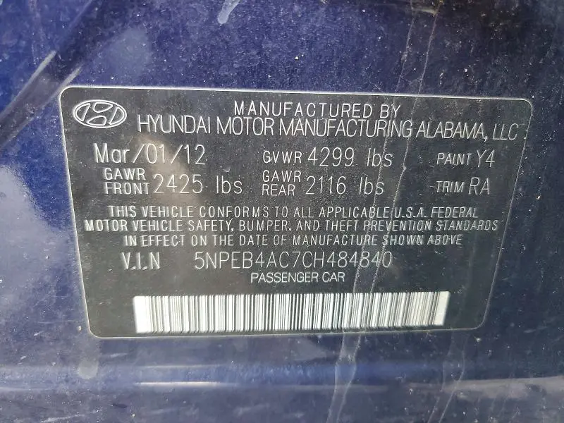 2012 HYUNDAI SONATA GLS  