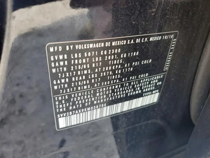 2019 VOLKSWAGEN TIGUAN SE  