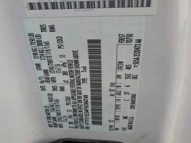 2015 FORD F150 SUPER CAB  