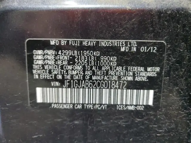 2012 SUBARU IMPREZA PREMIUM  