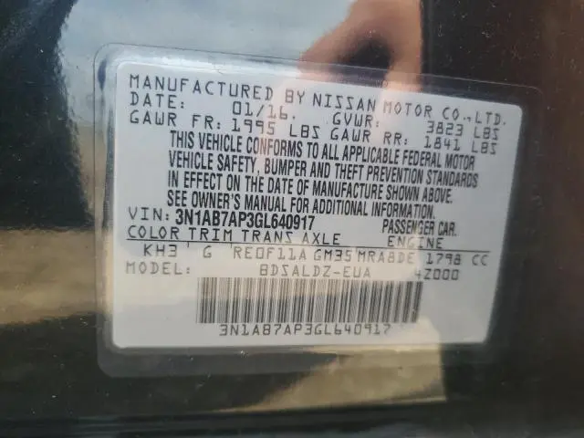 2016 NISSAN SENTRA S  