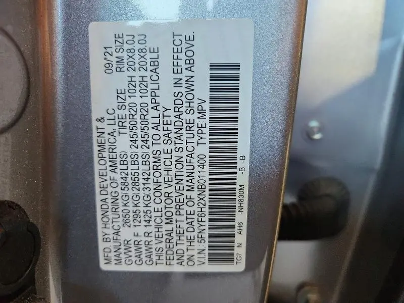 2022 HONDA PILOT SE  
