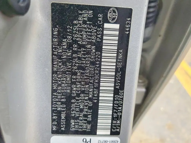 2012 TOYOTA CAMRY LE  