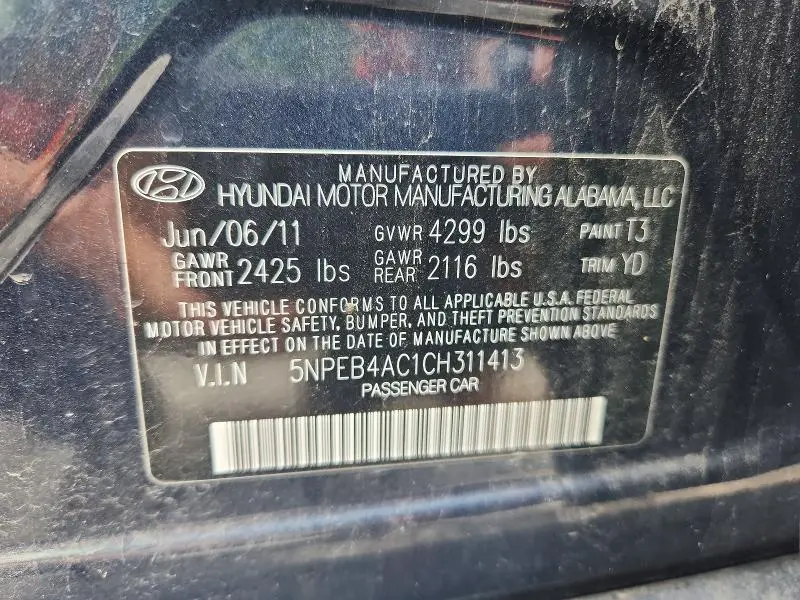2012 HYUNDAI SONATA GLS  