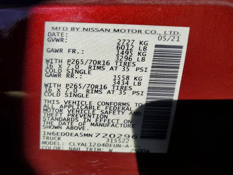 2021 NISSAN FRONTIER S  