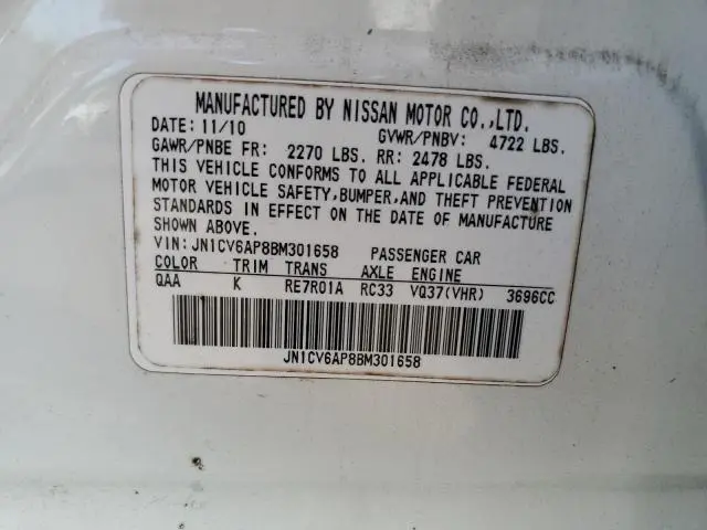 2011 INFINITI G37 BASE  