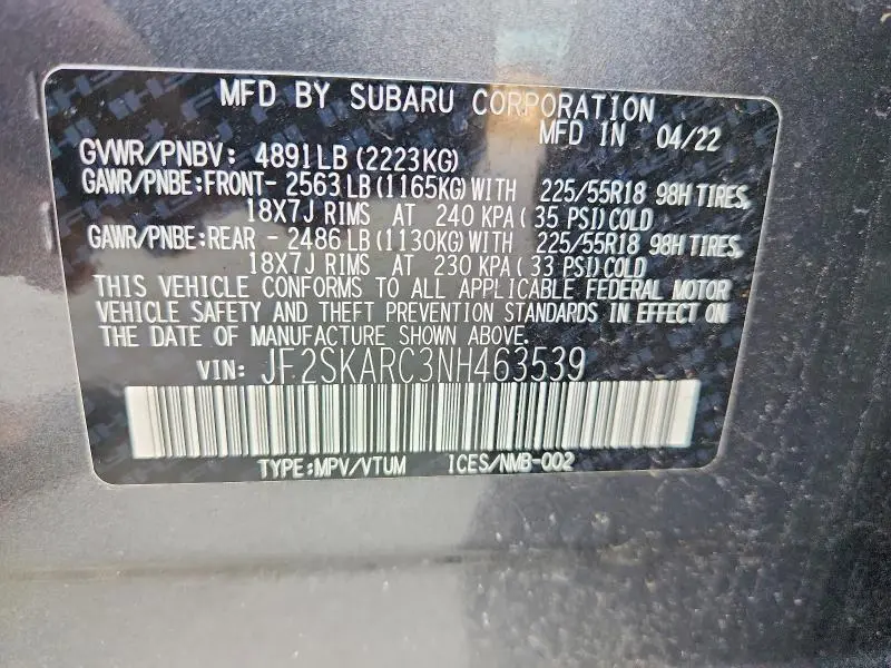2022 SUBARU FORESTER TOURING  