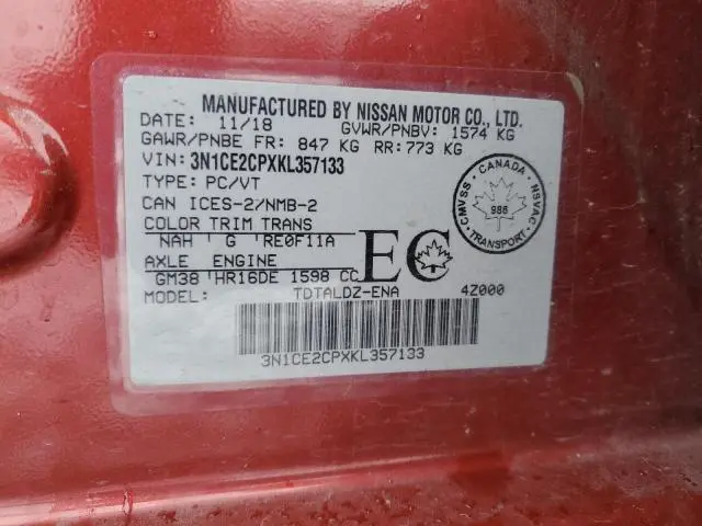 2019 NISSAN VERSA NOTE S  