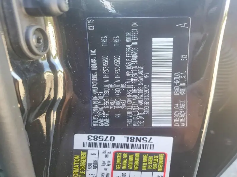 2015 TOYOTA SEQUOIA LIMITED  