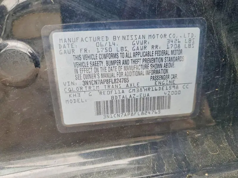 2015 NISSAN VERSA 1.6 S PLUS  