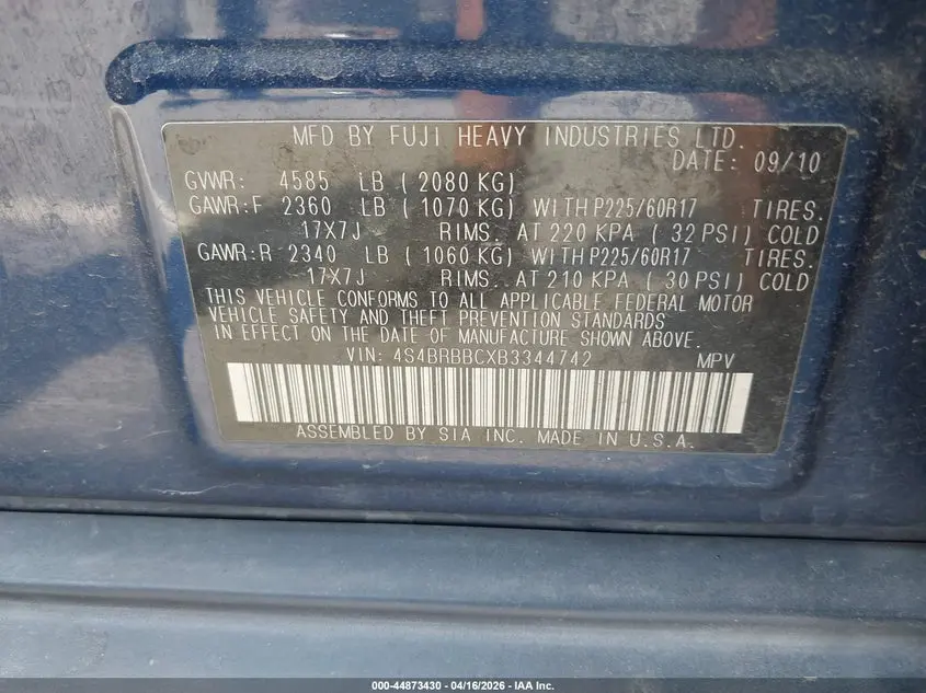 2011 SUBARU OUTBACK 2.5I PREMIUM