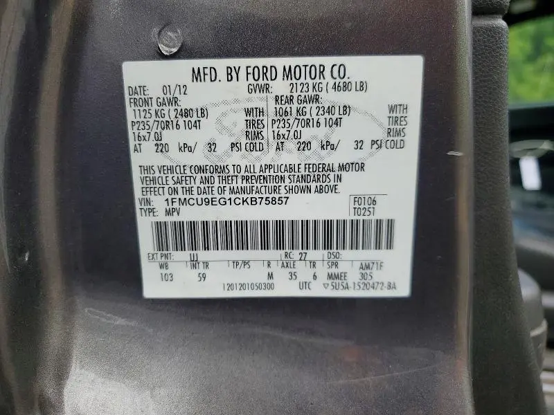 2012 FORD ESCAPE LIMITED  