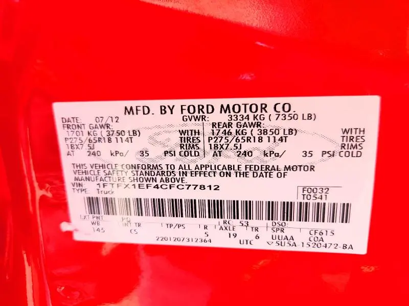 2012 FORD F150 SUPER CAB  