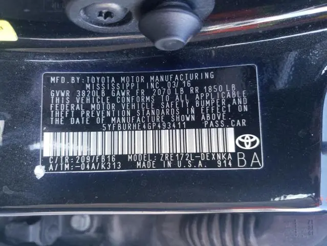 2016 TOYOTA COROLLA L