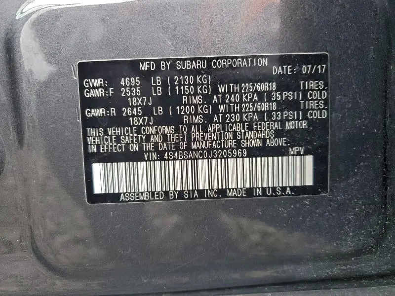 2018 SUBARU OUTBACK 2.5I LIMITED  