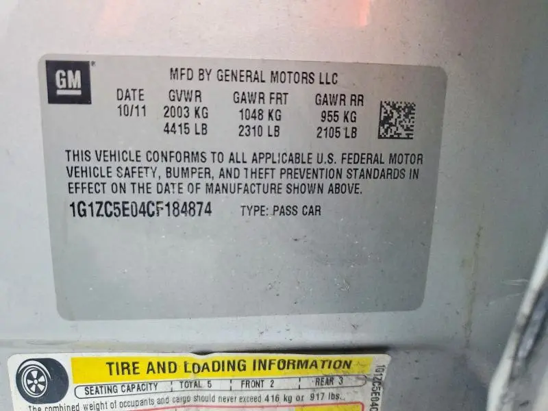 2012 CHEVROLET MALIBU 1LT  