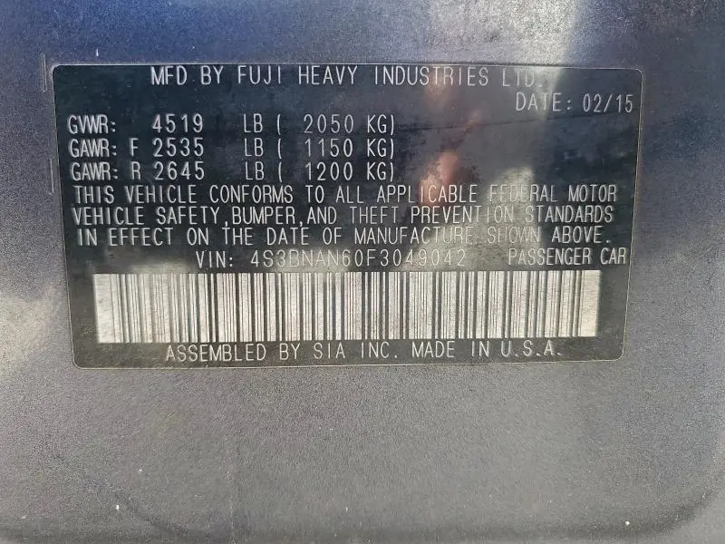 2015 SUBARU LEGACY 2.5I LIMITED  