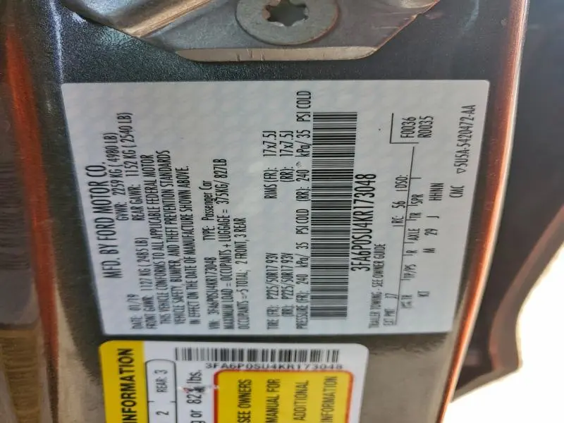 2019 FORD FUSION TITANIUM  