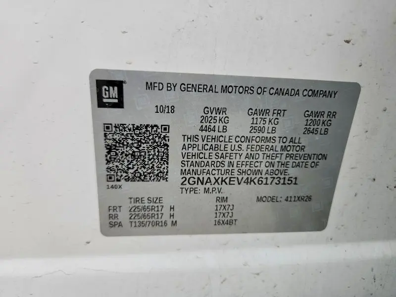 2019 CHEV EQUINOX LT  