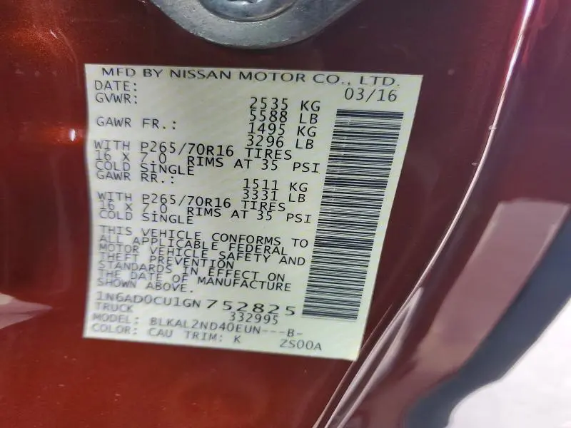 2016 NISSAN FRONTIER SV  