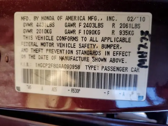 2010 HONDA ACCORD EXL  