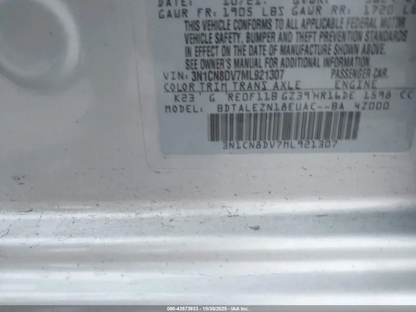 2021 NISSAN VERSA S XTRONIC CVT