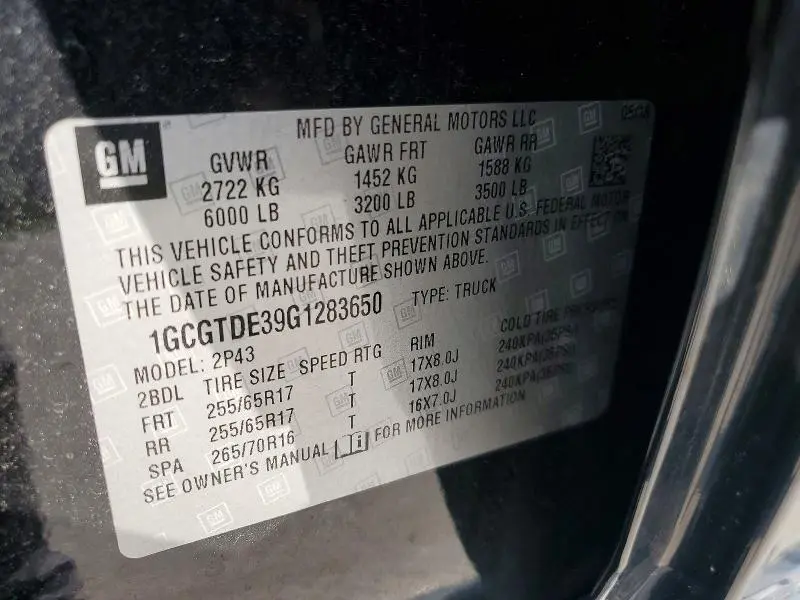 2016 CHEVROLET COLORADO Z71  