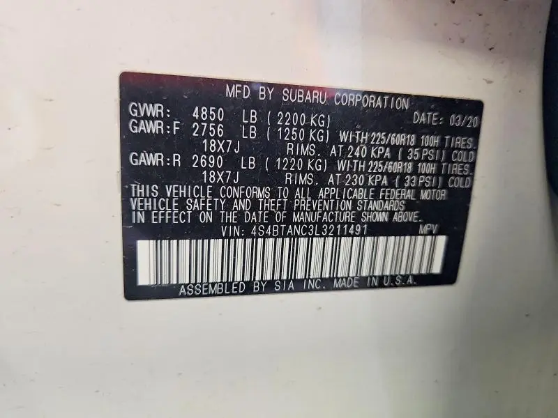 2020 SUBARU OUTBACK LIMITED  