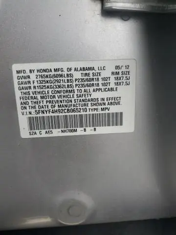 2012 HONDA PILOT TOURING  