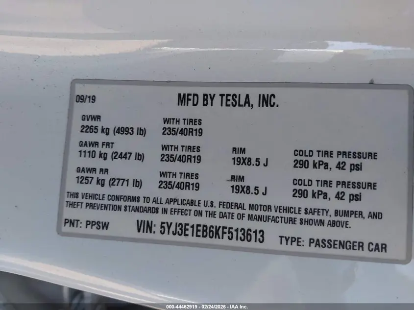 2019 TESLA MODEL 3 LONG RANGE/PERFORMANCE