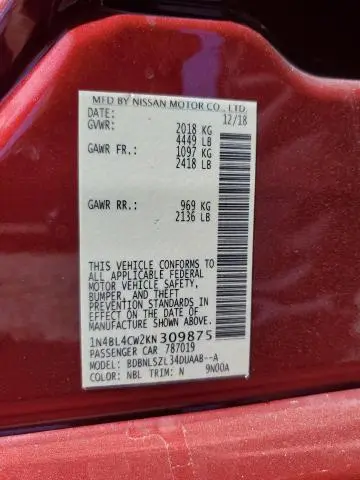 2019 NISSAN ALTIMA SR  